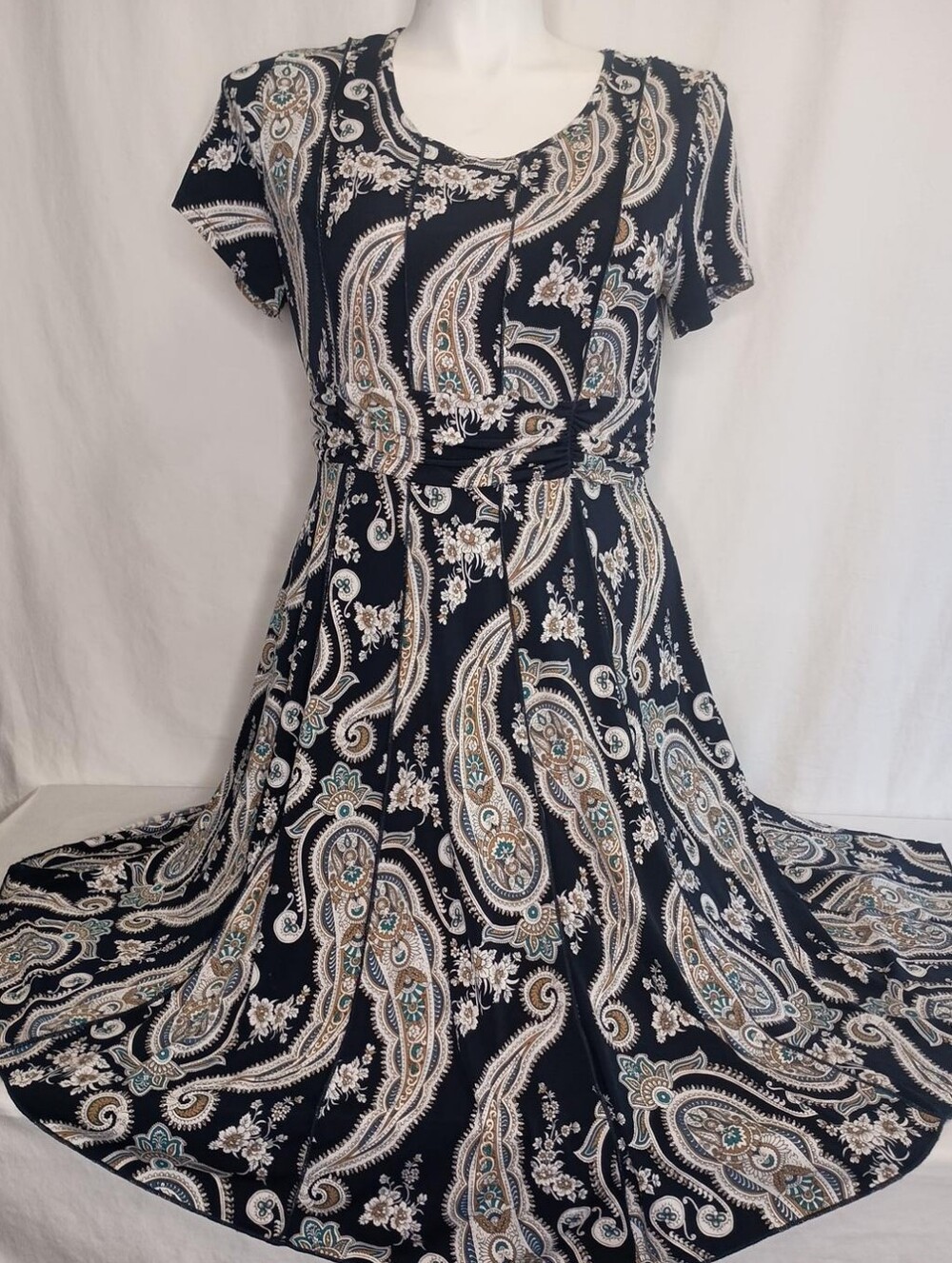 Women's Size Petite XL Paisley Print Midi Dress Classic - Picture 3 of 7